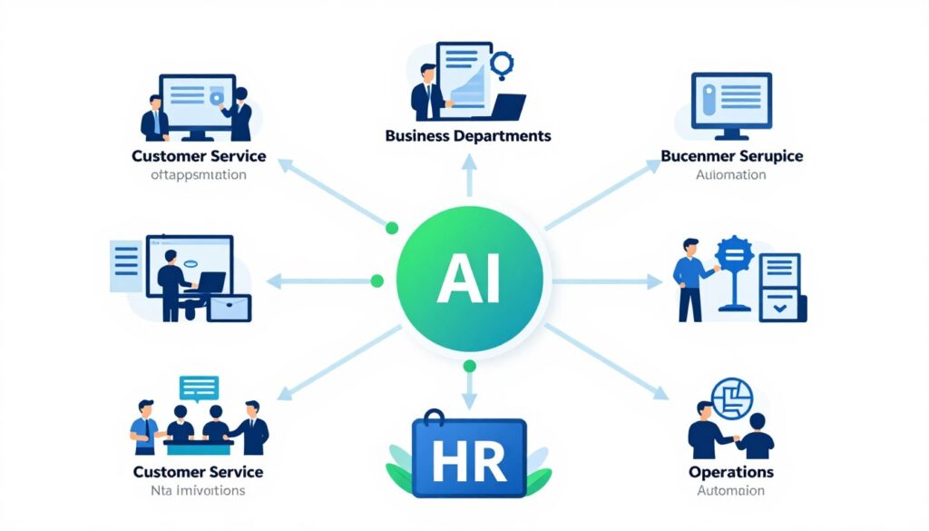 infographic showing various business departments using AI agents