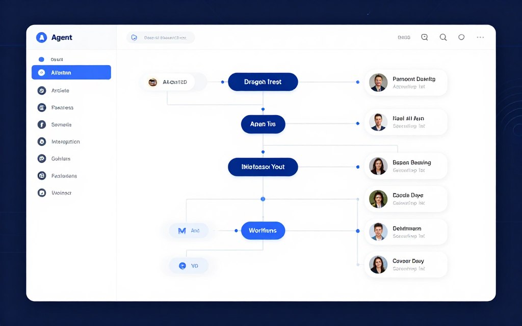 visual workflow builder interface showing AI agent integration