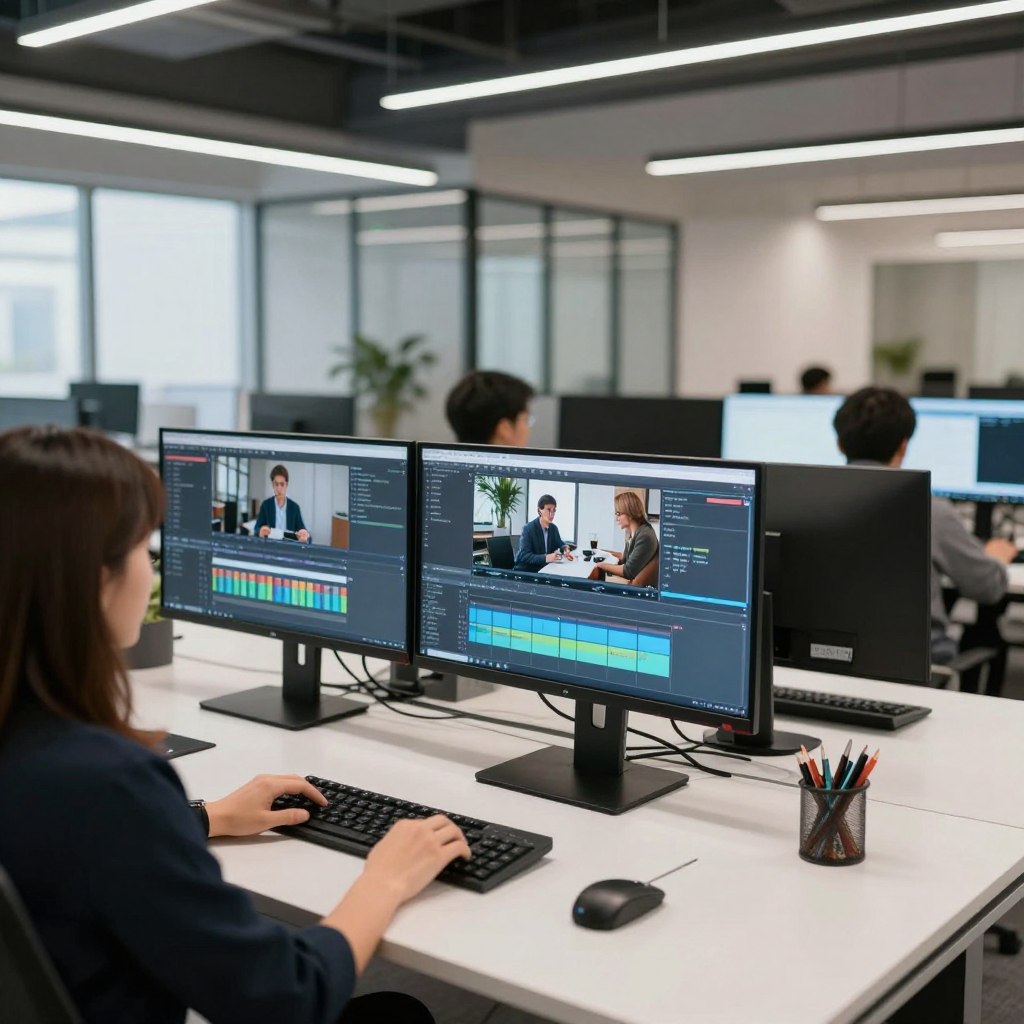 Professional marketing video production workspace