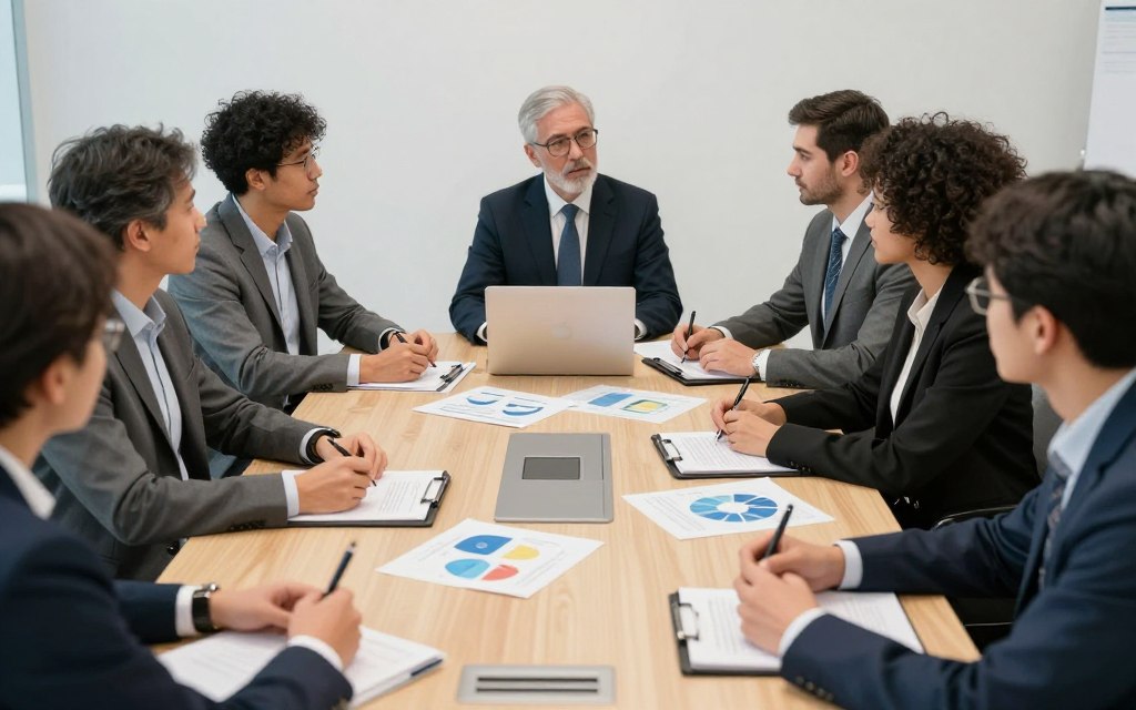 AI ethics review board meeting with diverse participants