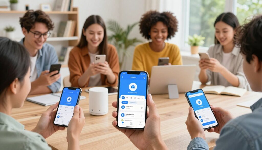 Consumers using AI-powered apps on smartphones and devices in daily life