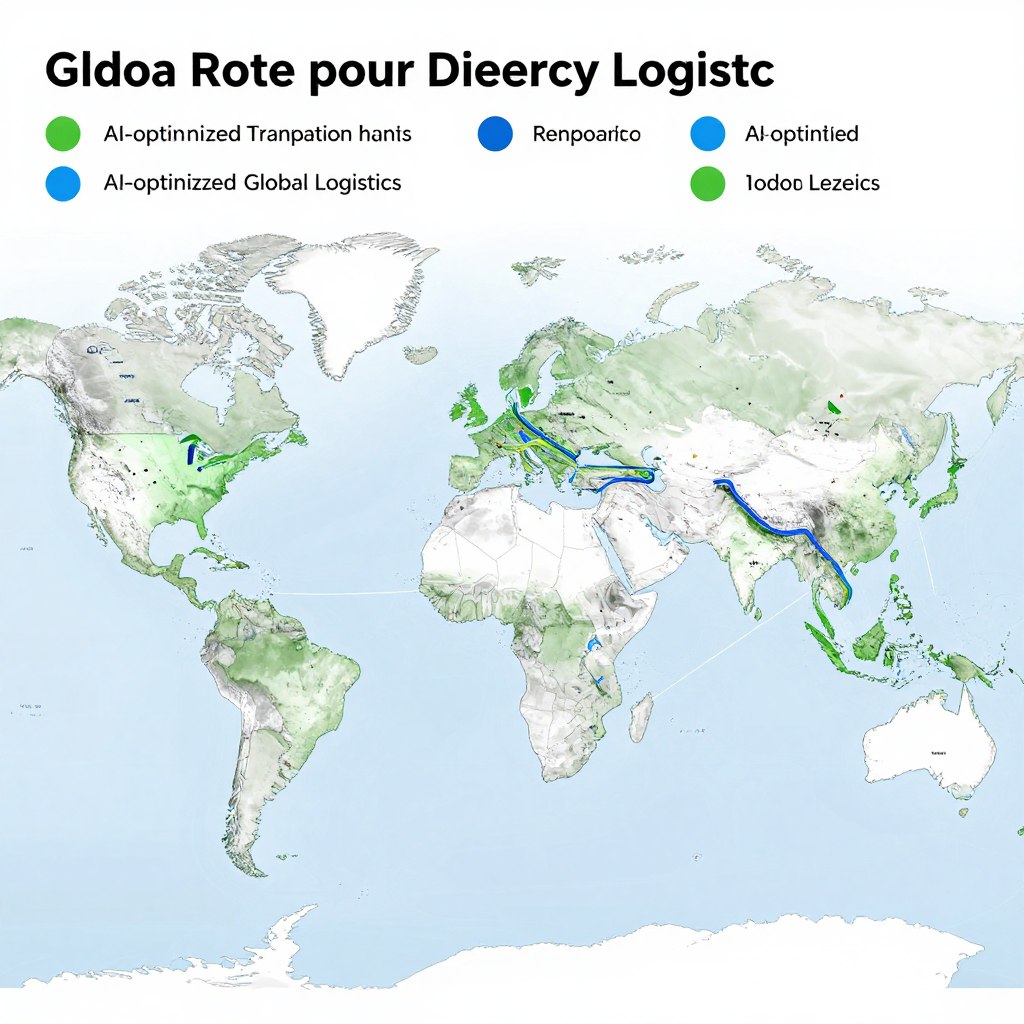 Global logistics network map with AI-optimized routes
