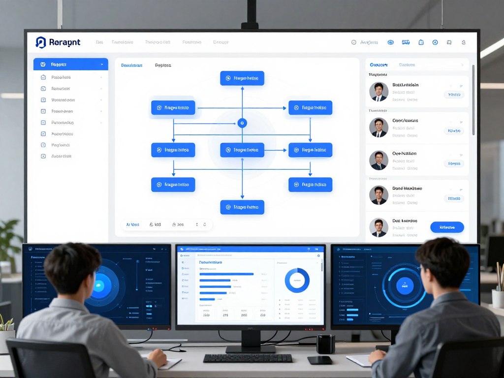 Multiple AI agents collaborating on business dashboard with workflow visualization