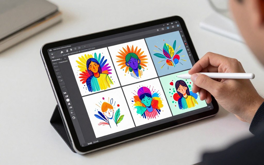Person creating digital art using AI-powered creative tools on tablet