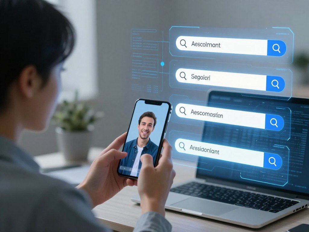 Person using multimodal AI search with voice, text, and image inputs