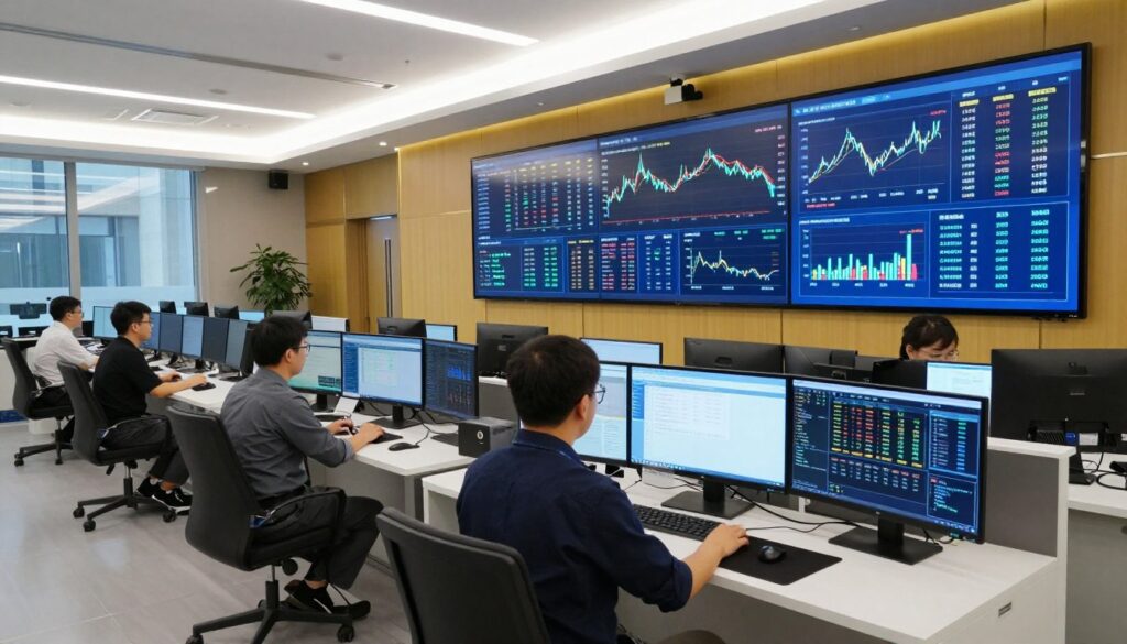 AI in financial services showing fraud detection, algorithmic trading, and customer analytics