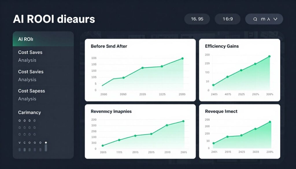 Business performance metrics dashboard showing AI implementation ROI