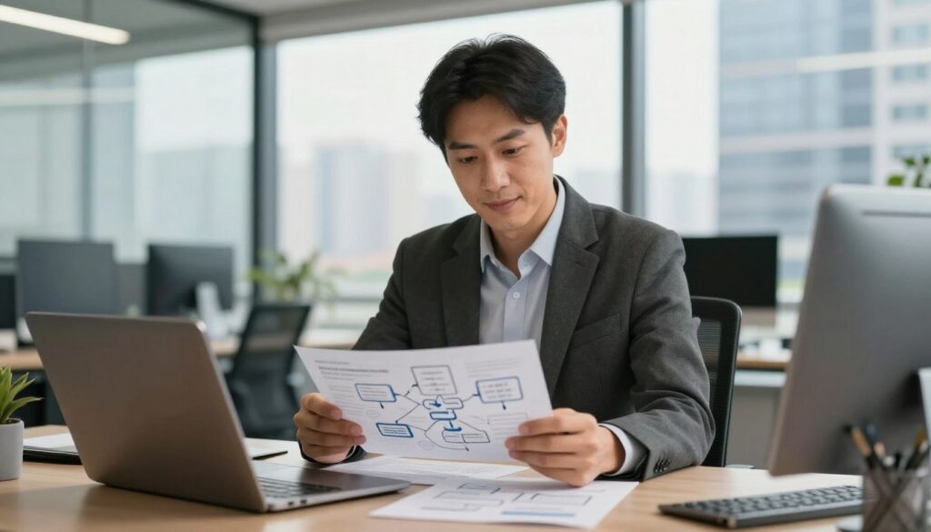 Business professional planning next steps for AI implementation
