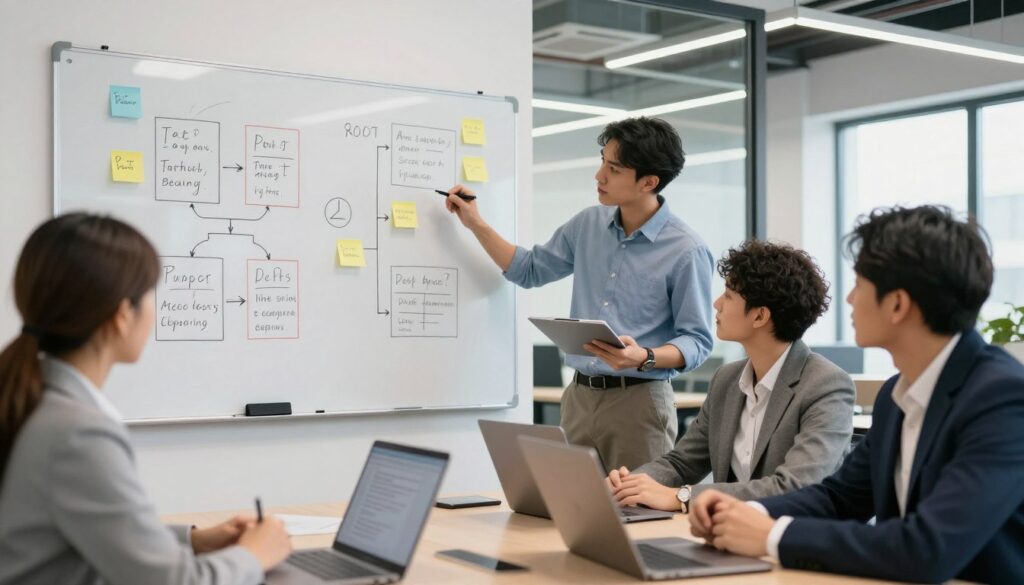 Business team solving AI implementation challenges collaboratively