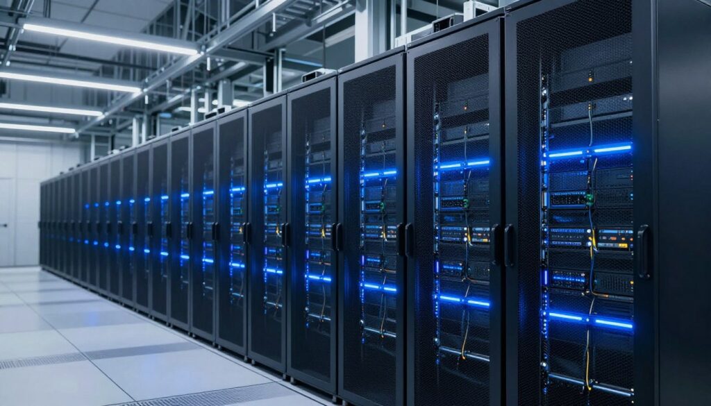 Cloud computing data centers powering AI infrastructure and services