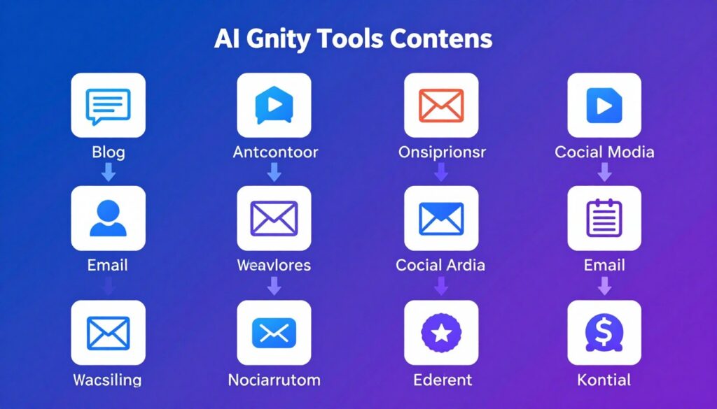 Content creation workflow diagram showing integration between writing AI tools and marketing platforms