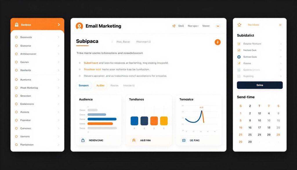 Email Campaign Composer interface showing AI-powered email template design and A/B testing features