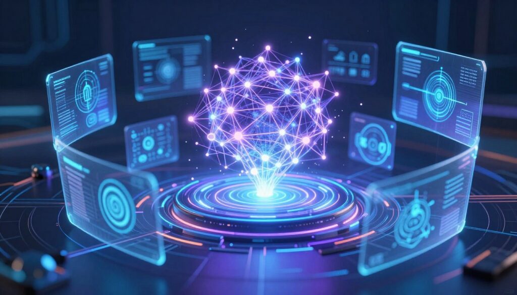 Future AI trends showing emerging technologies, quantum computing integration, and next-generation applications