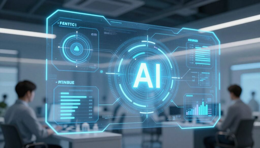 Futuristic AI technology visualization for 2026
