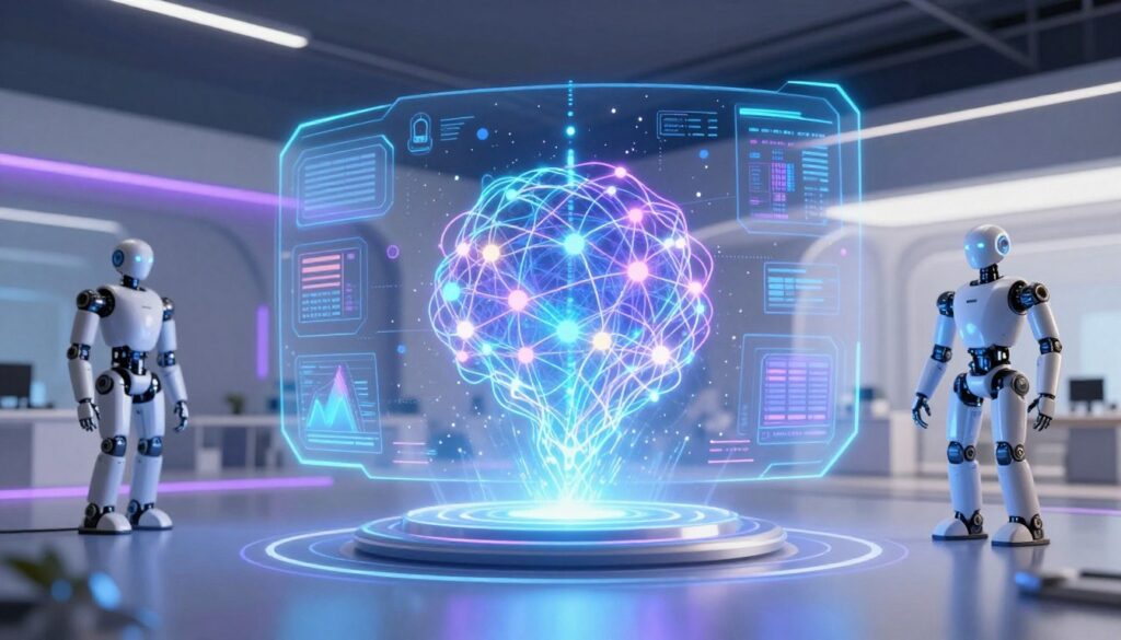 Futuristic visualization of emerging AI technologies and trends