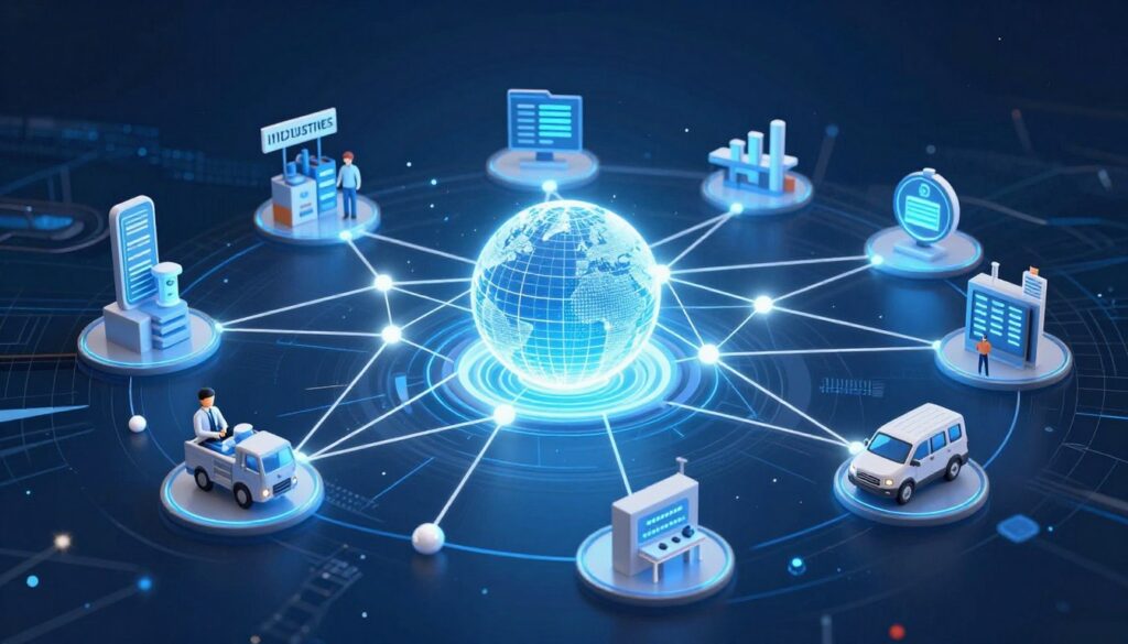 Impact of AI on different industries showing various sectors transformed by artificial intelligence technology