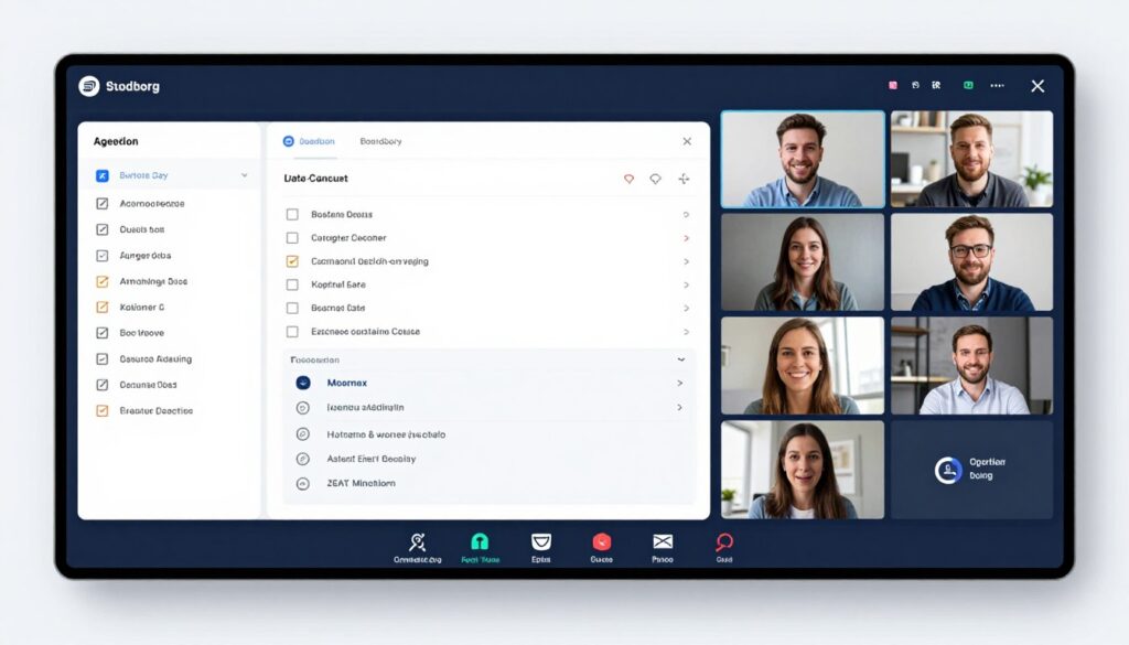 Intelligent Meeting Assistant interface showing real-time transcription and automated action item extraction