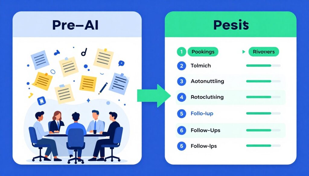 Meeting productivity visualization showing before and after AI tool implementation with time savings
