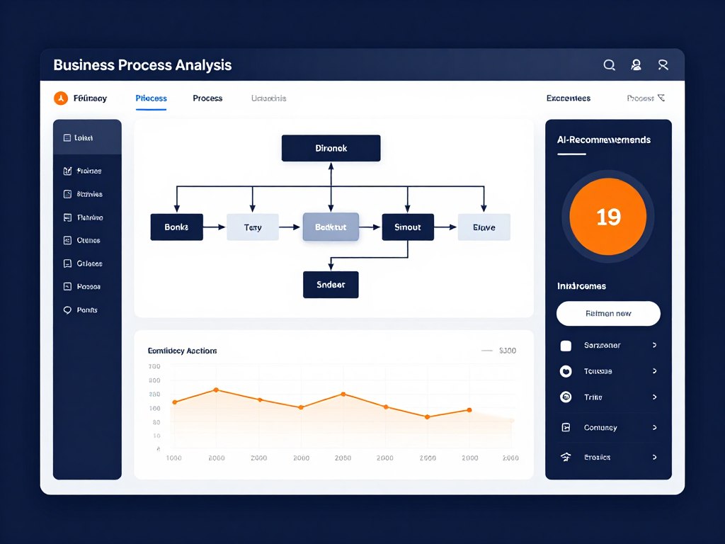 Process Mining and Optimization platform showing workflow analysis and bottleneck identification visualization