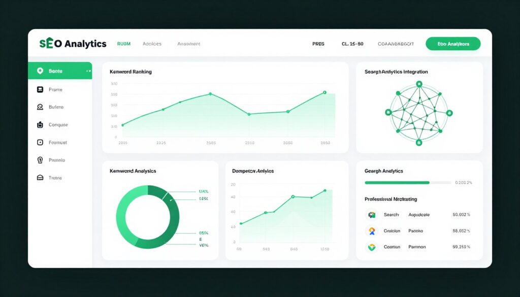 SEO analytics dashboard with keyword research data