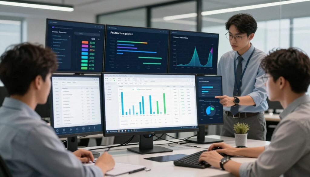 Sales team using AI-powered CRM and analytics tools