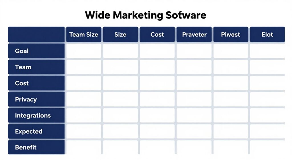 Comparison matrix for the latest AI tools for digital marketing 2026 by goal, team, cost, and integration