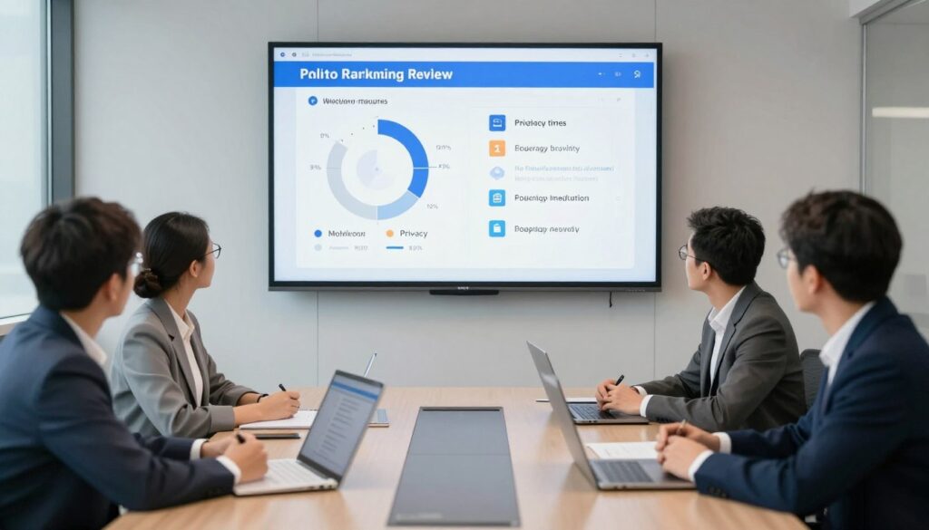 Marketing team testing an AI tool pilot against workflow, ROI, privacy, and integration goals