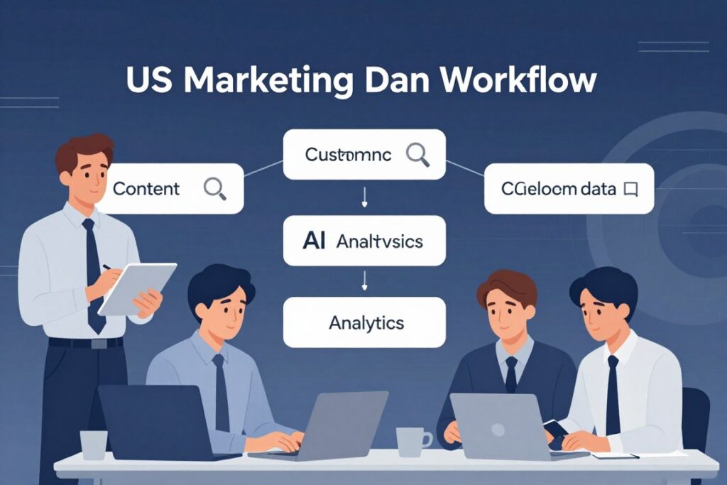 Marketing team using AI to connect content, search, customer data, and campaign reporting