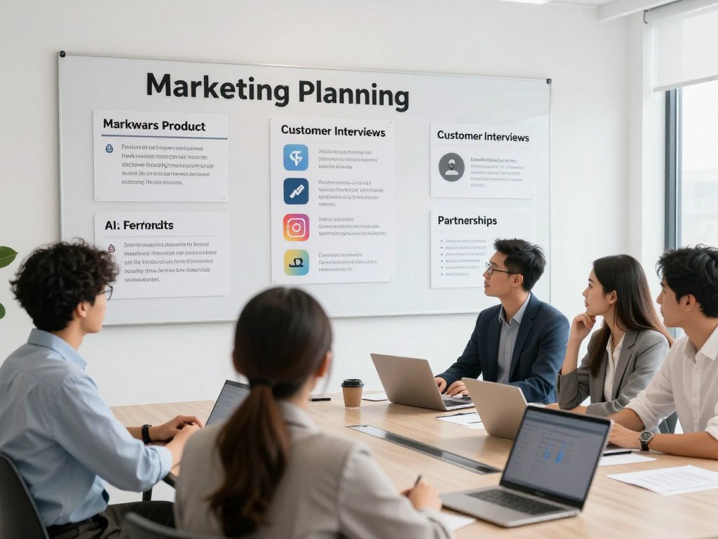 Small AI product marketing plan using content social media and partnerships